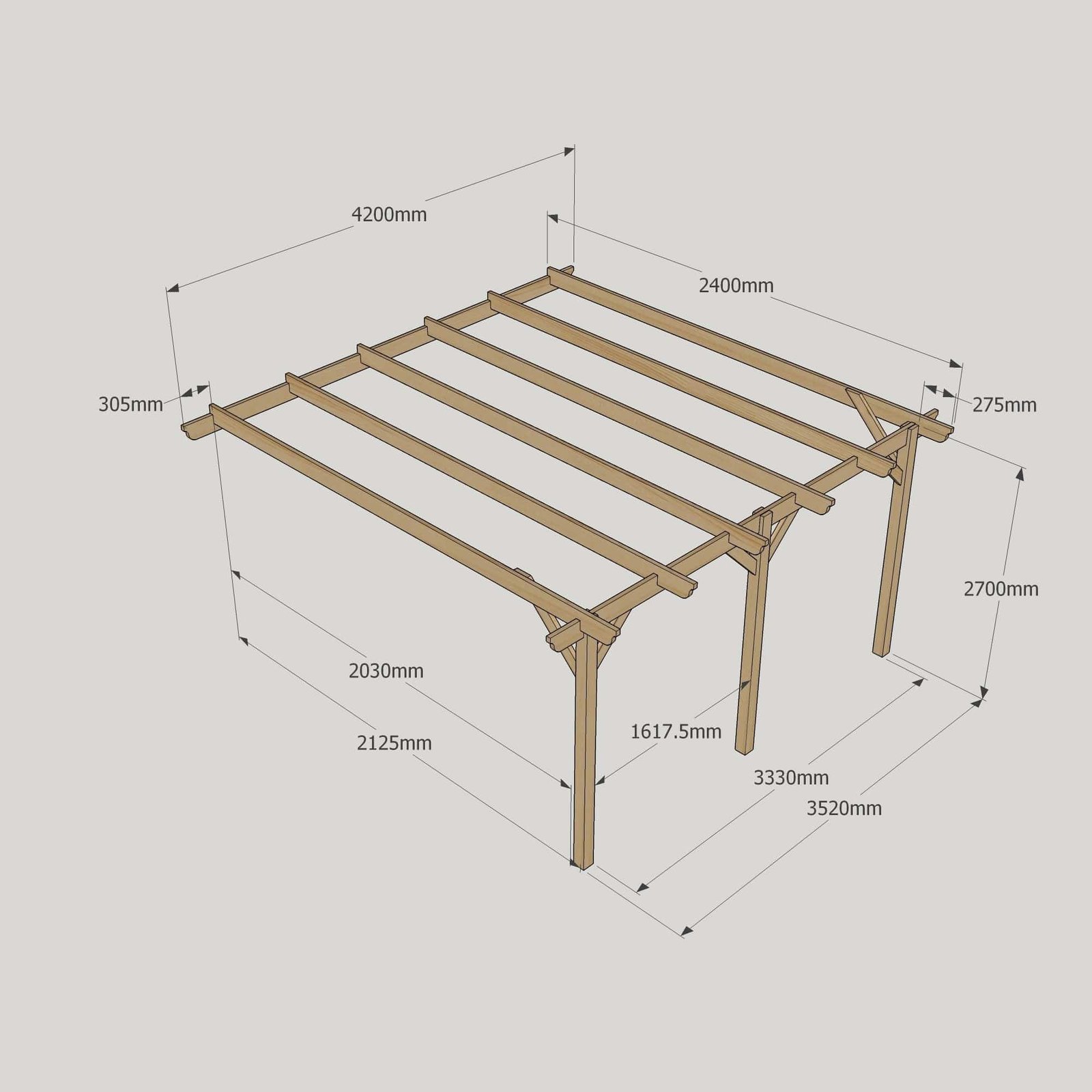 Large-Size-Heavy-Duty-Lean-To-Pergola-Complete-DIY-Kit-Quality-Tanalised-Timber-10