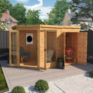 Premium Corner Summerhouse with Side Shed